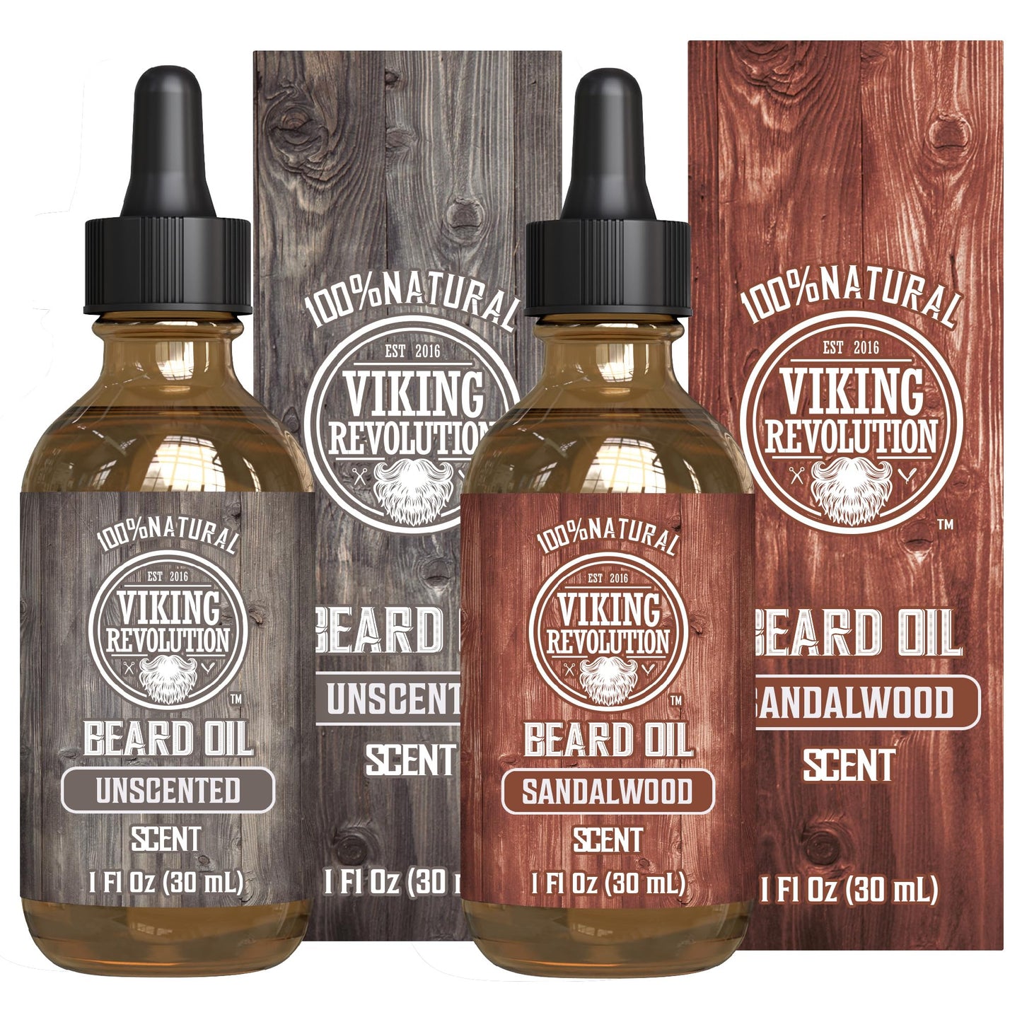 Viking Revolution Sandalwood Beard Oil for Men - Natural Mens Beard Oil with Argan Oil and Jojoba Oil - Beard Softener, Strengthens and Moisturizes - Beard Conditioner for Men (Sandalwood, 1 Pack)