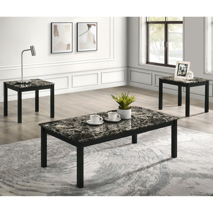 Furniture of America Isime Modern Contemporary Solid Wood 47.5-inch 3-Piece Coffee Table Set with Faux Marble Top for Living Room, Office, Black and White