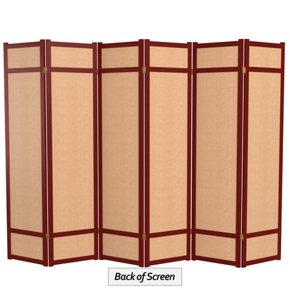 Red Lantern 6 ft. Tall Jute Shoji Screen - 6 Panel - Rosewood
