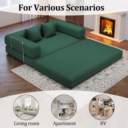 59.0 Inch Convertible Sofa Bed, 4-in-1Futon Sofas Bed Pull Out Sleeper Couch, Modern Deep Seat Sofa for Living Room, Corduroy Boneless Couches for Bedroom, Apartment, No Assembly (Green, 59” 2 Seat)