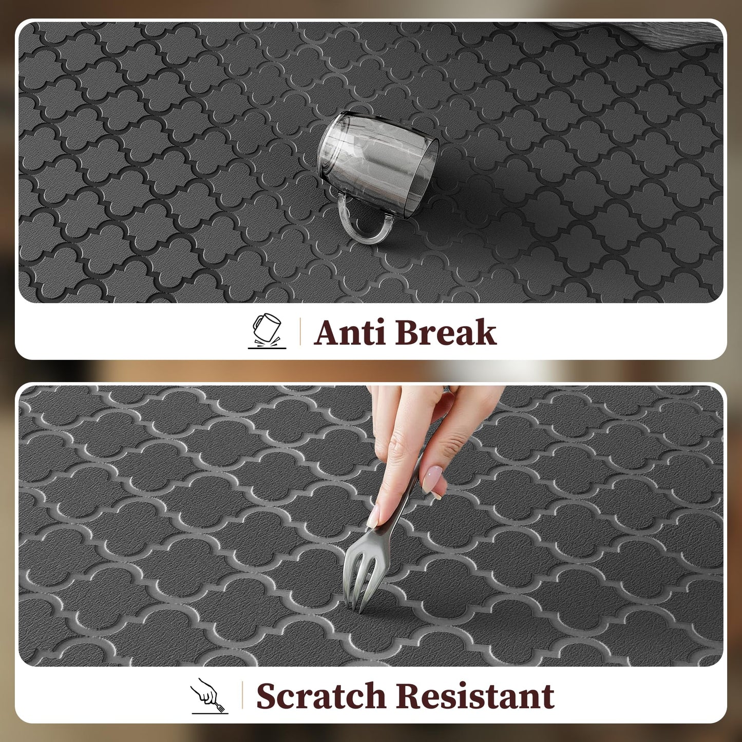 Arenarug Upgrade Scalloped Embossed Kitchen Mats for Floor 2PCS Cushioned Anti Fatigue Waterproof Foam Kitchen Rugs Non Slip Washable Comfort Standing Mat for Office Sink Laundry, Black