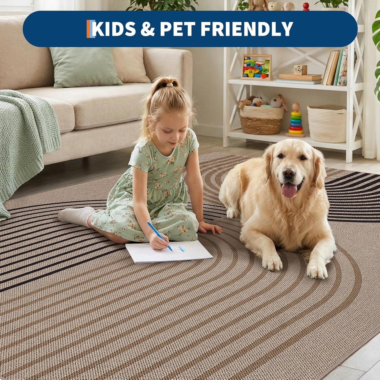 COZYLOOM 2x6 Striped Kitchen Rugs Non Slip Washable, Easy Jute Runner Rug for Hallway, Non Shedding Stain Resistant