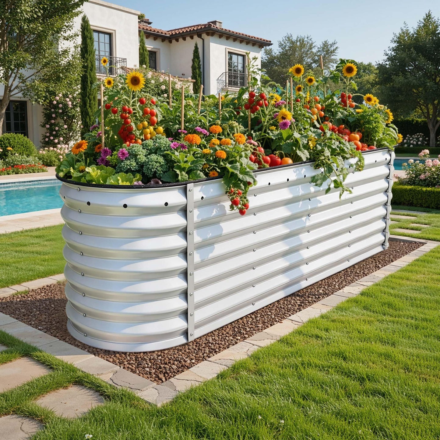 YITAHOME 8x2x2ft Large Raised Garden Bed Kit, 24" Tall 9 in 1 Galvanized Metal Planter Box with Gloves and Safety Rubber, Outdoor Above Ground Planters for Plants Vegetables Flowers, Silver