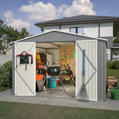 YOPTO 10X10 FT Outdoor Storage Shed,Metal Shed W/Lockable Doors,Air Vents & Sloped Roof,Garden Tool House W/Updated Frame Structure,for Backyard Patio Lawn,Gray