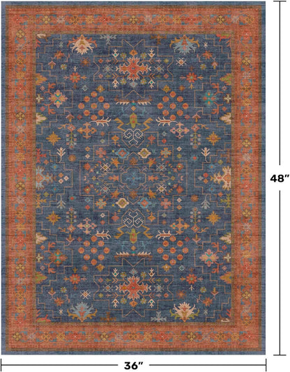 Skiennix Washable Kitchen Rugs - Stain Resistant Non-Slip Area Rug for Entryway | 3x4 Navy Blue
