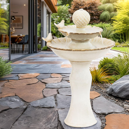 Sunnydaze 27" H 2-Tier Ceramic Water Fountain - Outdoor Water Feature for Patio, Yard, Balcony - Garden Fountain - White