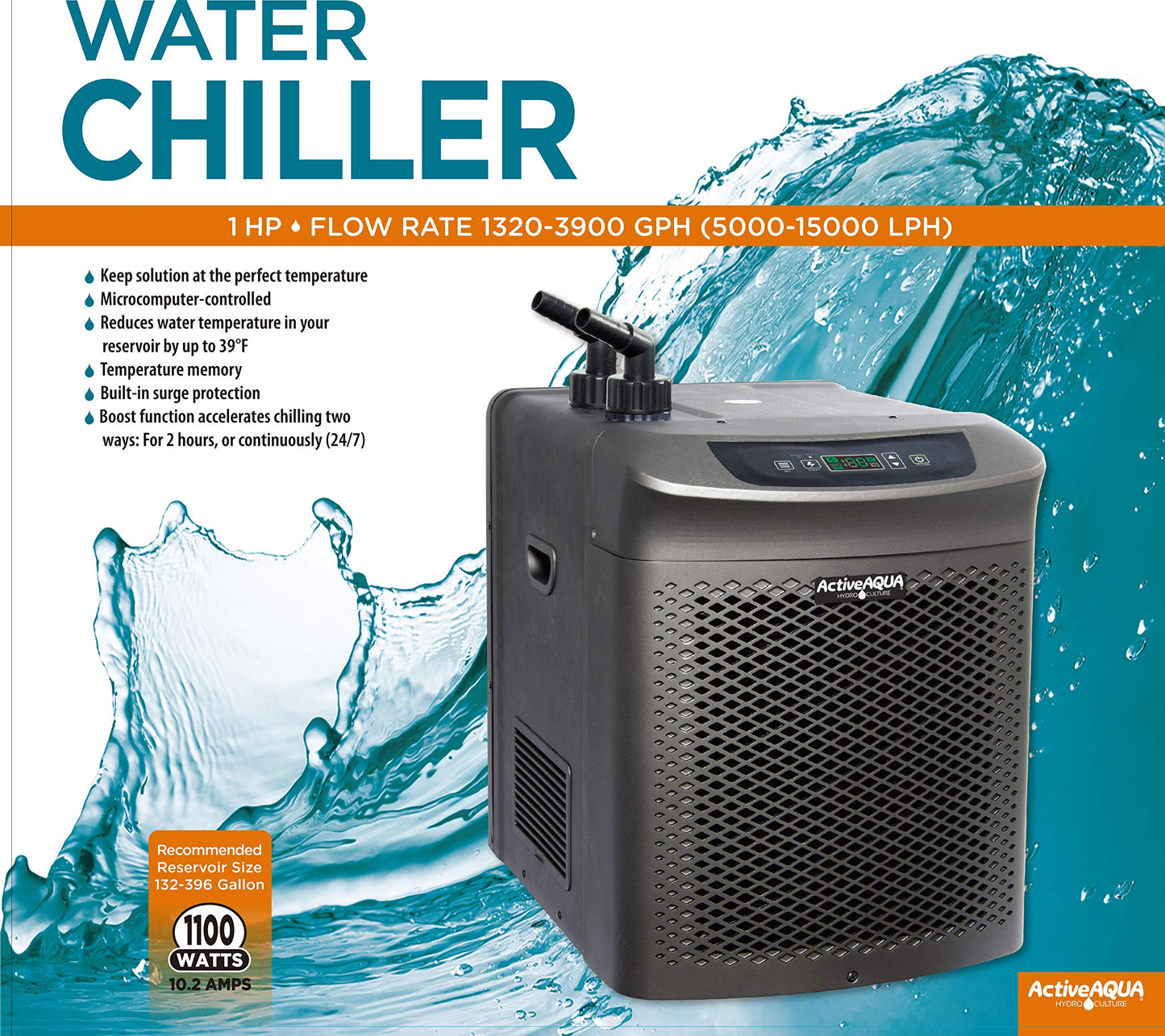 Active Aqua 0.5 HP Water Chiller with Boost | Cold Plunge & Ice Bath Cooler | Rapid Digital Temp Control | Fresh & Salt Water, Hydroponics, Aquariums | 90–172 Gal (1 HP)