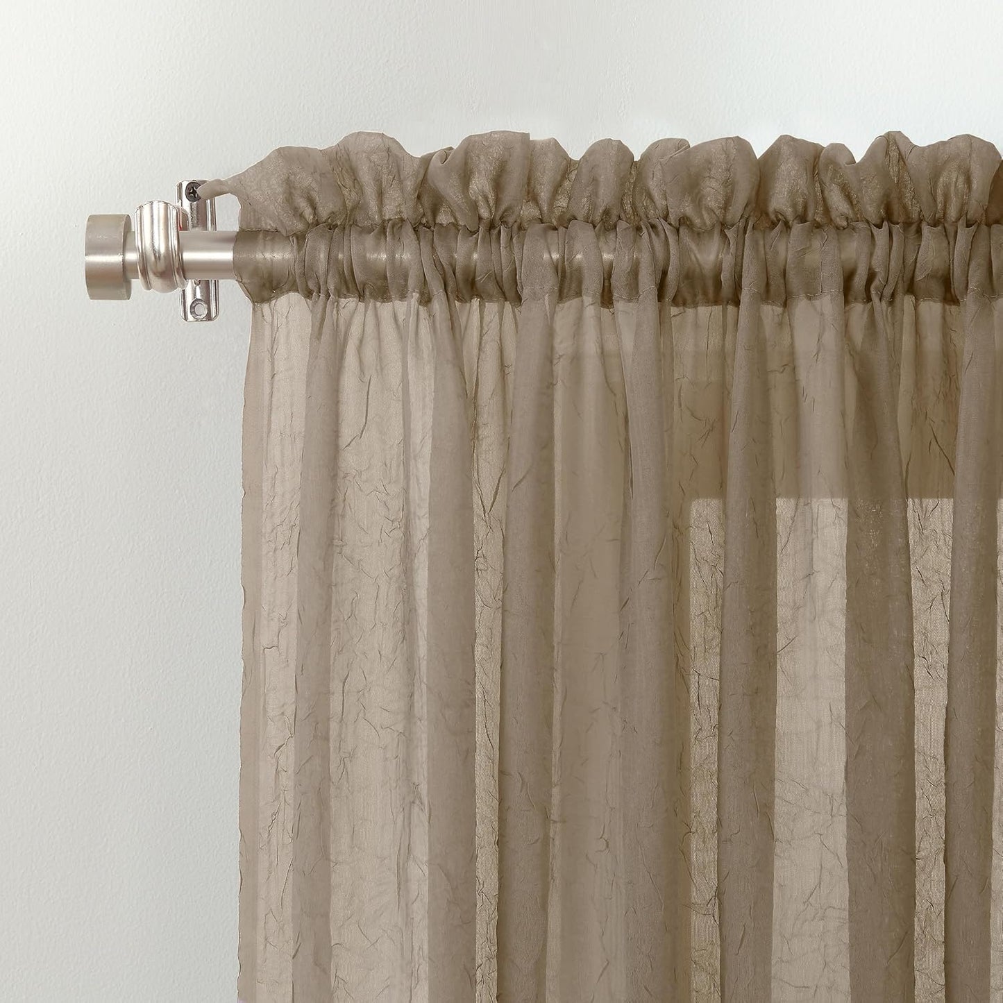 No. 918 Erica Crushed Sheer Voile Curtain Panel, 51" x 63", Taupe