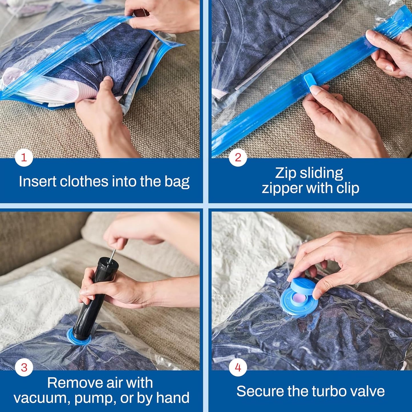 5 Pack Small Vacuum Storage Bags for Comforters, Blankets & Clothes, Vacuum Sealed Compression Bags