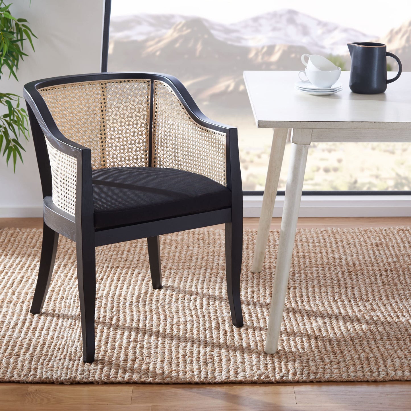 SAFAVIEH Home Collection – Rina Black & Natural Solid Wood Dining Chair with Cane Accents, Fully Assembled (DCH9501D)