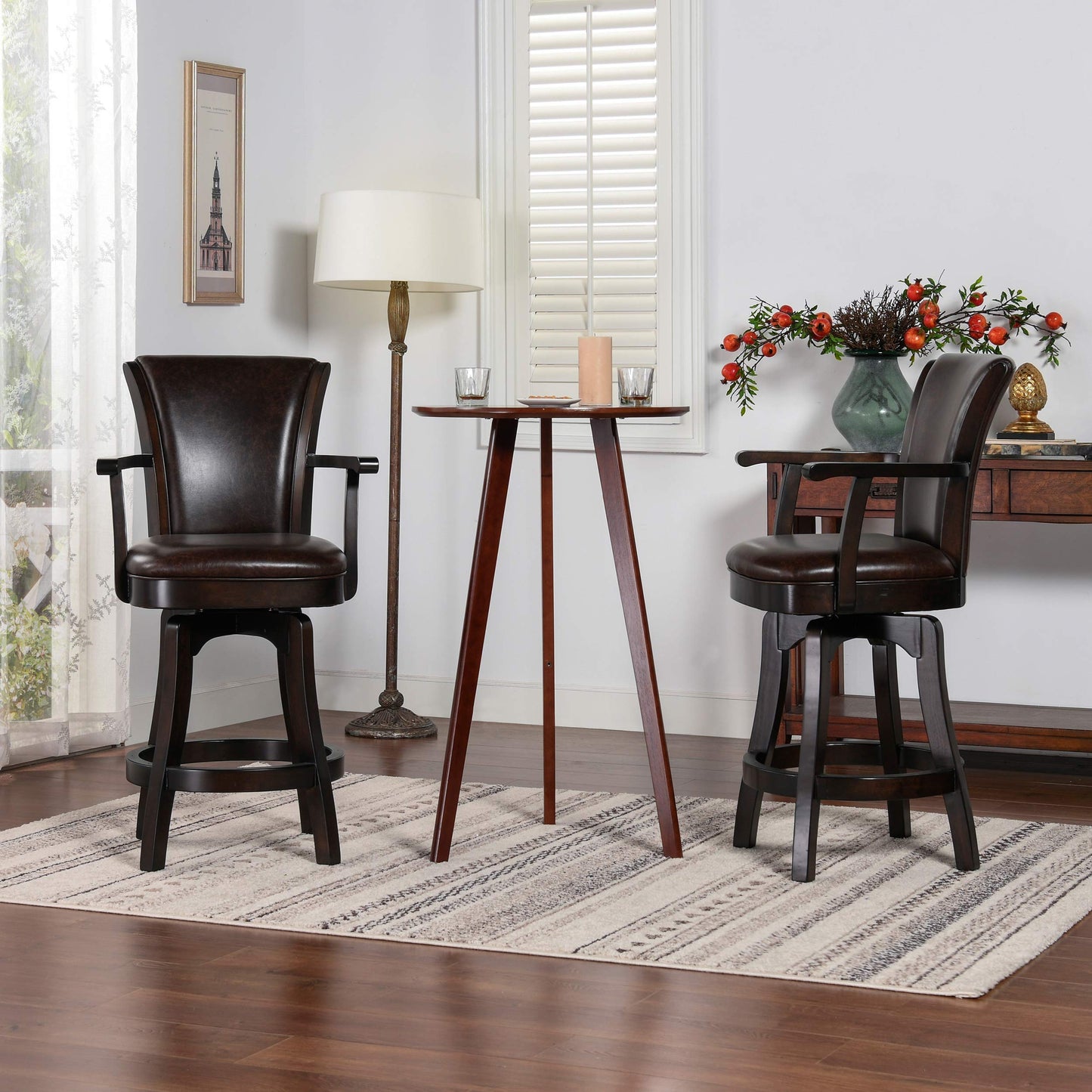 Jennifer Taylor Home Williams 27” Swivel Counter Height Bar Stool, Vintage Brown Faux Leather