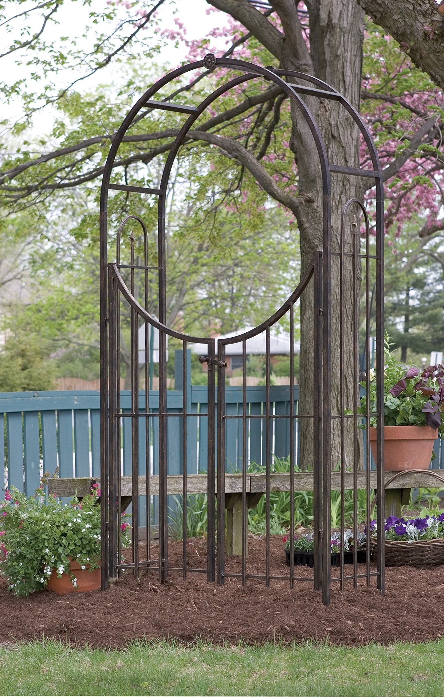 Panacea Products Arched Top Garden Arbor with Gate, Brushed Bronze