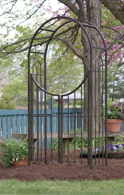 Panacea Products Arched Top Garden Arbor with Gate, Brushed Bronze