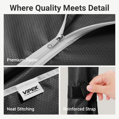 VIPEK R2C Heavy Duty Rolling Garment Rack with Cover, Portable Closets with Double Rods & Lockable Wheels, Covered Clothing Rack for Hanging Clothes, Black Rack with Black Upgraded Polyester Cover