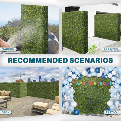 COARBOR 72" x 72" x 6" Artificial Boxwood Hedge Wall Milan with White Flowers Interior Divider Privacy Fence Faux Greenery Backdrop for Home Decor, Party Decor, Backyard Balcony Deck