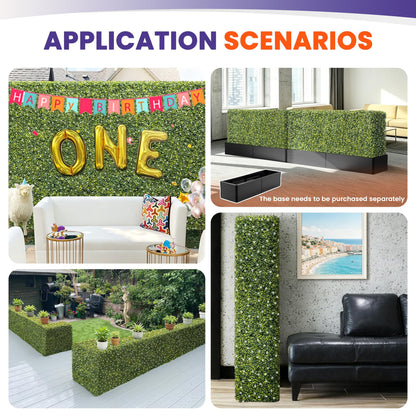 PATIOBREEZE 54" Wx54 Hx6 D Artificial Boxwood Hedge Wall with White Flowers, Greenery Privacy Screen Faux Grass Backdrop Room Divider for Indoor Outdoor Office Patio Garden Party Decoration