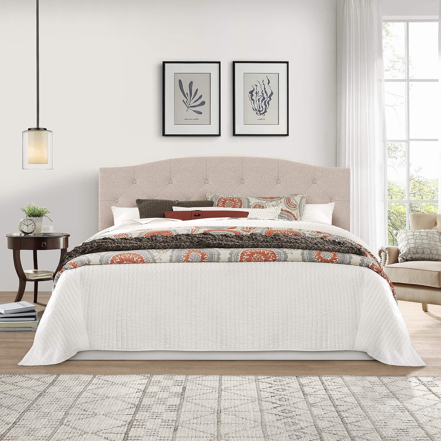 Hillsdale Provence Upholstered King/Cal King Size Headboard with Frame, Light Beige, 2694HKRL