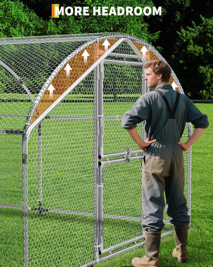 Large Metal Chicken Coop, 9.8' W x 19.7' L x 6.6' H Walk-in Poultry Cage, Chicken Run Pen House with Waterproof & Anti-Ultraviolet Cover & Lockable Doors for Outdoor
