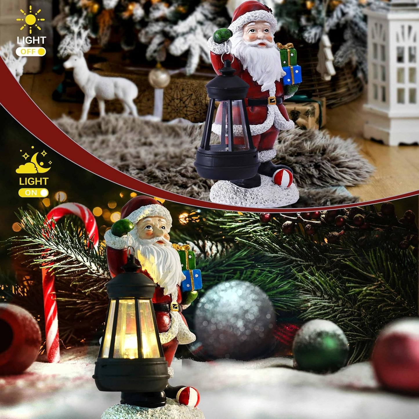Skiennix Santa Claus Decor - Charming Standing Figurines with Lantern Light for Holiday Home Decor