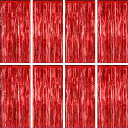 Red Backdrop by Party Essentials - 8 Pack Metallic Foil Fringe Curtains | 3.28 FT x 7.05 FT for Photo Booths & Parties