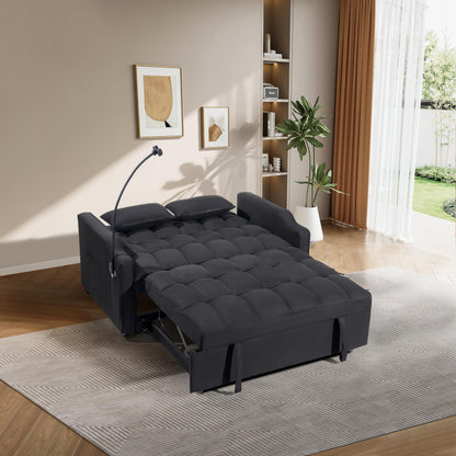 KEIKI 53" 3-in-1 Multifunctional Sofa Bed with Adjustable Backrest, Foldable Futon Couch with USB Port & Swivel Phone Holder, Compact Loveseat Sleeper Sofa for Guest Room Home Office & Bedroom