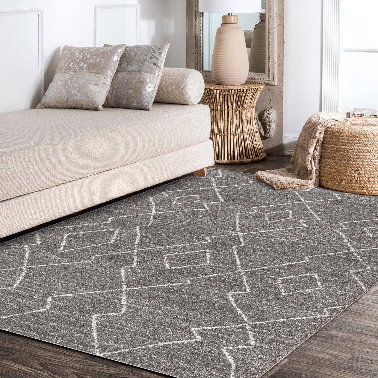 JONATHAN Y Alia Moroccan Beni Souk Gray/Cream Indoor Area Rug, 3x5, Bohemian, Scandinavian, Easy-Cleaning for Living Room, Bedroom, Kitchen, Pet Friendly, Non-Shedding (MOH202B-3)