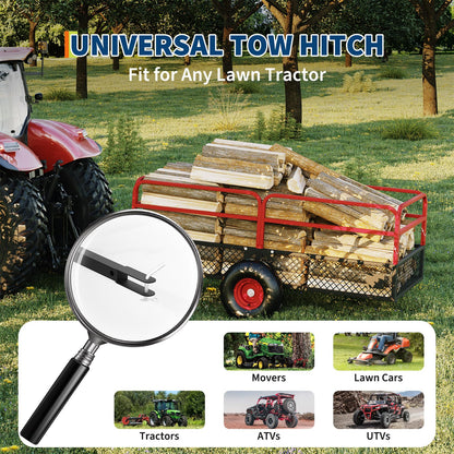 PeakPursuit Tow Behind Steel Dump Cart, Heavy Duty Yard Garden Trailer with Removable Sides & All Terrain Tires, Fits Lawn Mower, Tractor, Garden Cart, 1600 lbs 22 Cubic Feet, Red