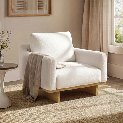 Christopher Knight Home Modern Minimalist Accent Chair with Solid Wood Frame Soft Cushions Spacious Seat Living Room Bedroom Reading Chair, White