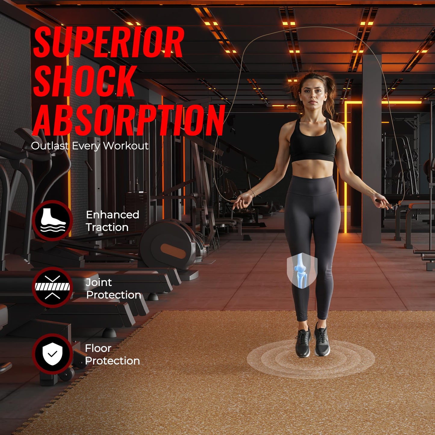 SUPERJARE 0.79'' Extra-Thick Exercise Equipment Mats, 18 Pcs 72 Sq Ft Rubber Top Floor Tiles with High Density EVA Foam, Interlocking Gym Flooring for Home Gym, Workout Mat, Wood