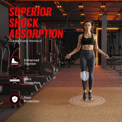 SUPERJARE 0.79'' Extra-Thick Exercise Equipment Mats, 18 Pcs 72 Sq Ft Rubber Top Floor Tiles with High Density EVA Foam, Interlocking Gym Flooring for Home Gym, Workout Mat, Wood