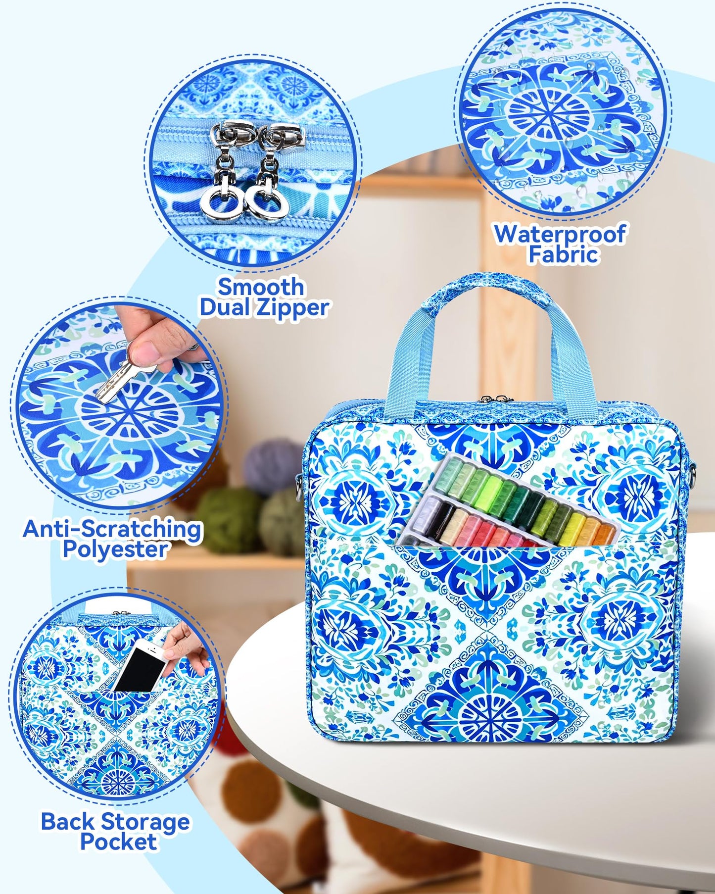 Telawsfun Embroidery Project Bag Organizer, Embroidery Supply Storage Bag with Removable Binder, Portable Carrying Tote for Thread Tools and Accessoriess, Bag Only