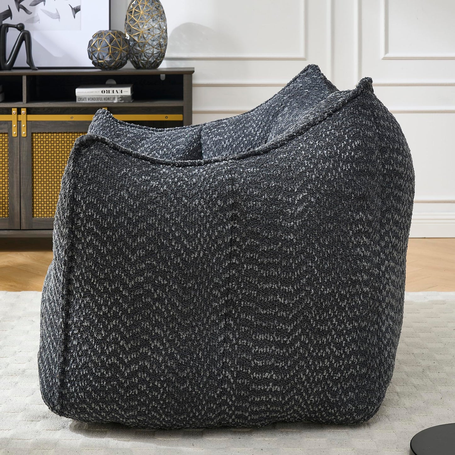 Large Chenille Bean Bag Chair for Adults - Oversized Square Lazy Sofa, Comfortable Gaming Reading TV Seat, 47.2" W x 36.2" D, Black, Living Room & Bedroom Essential