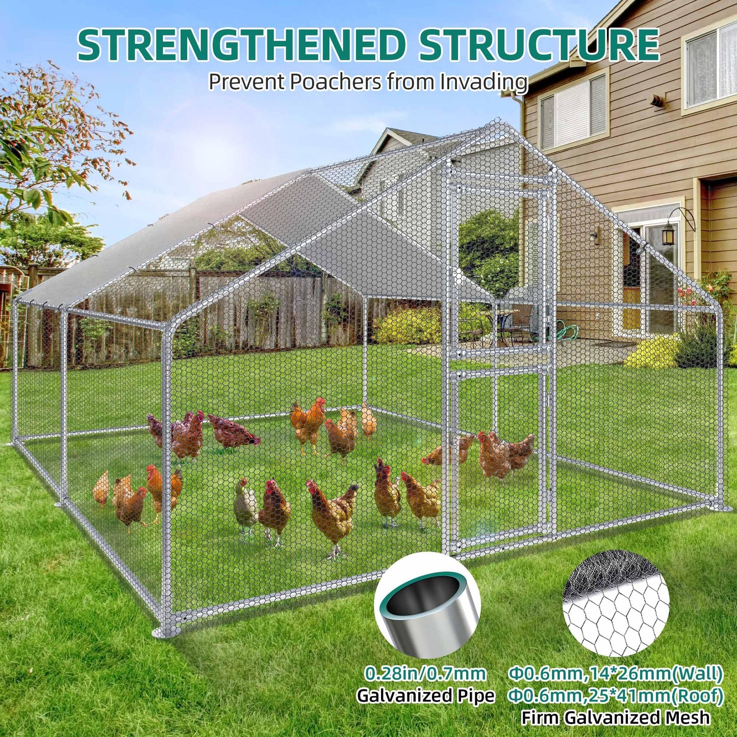 YITAHOME Large Metal Chicken Coop Run Pen for 10-20 Chickens, Walk-in Poultry Cage Hen Run House w Waterproof & Anti-UV Cover, Outdoor Chicken Cage for Outside, Backyard, Farm (13.1 x 9.8 x 6.4 ft)