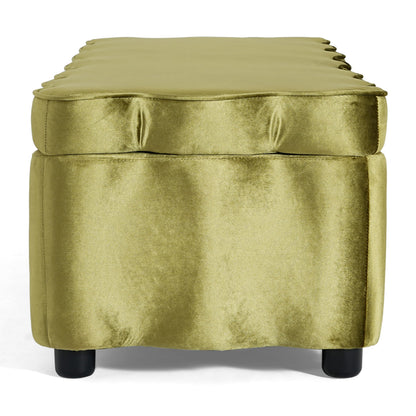 Christopher Knight Home Pean Living Room Ottoman with Storage, Velvet Upholstered Storage Ottoman Bench, Sofa Foot Stool with Wood Frame, Bedroom End of Bed Bench, Chic Scalloped Design, Olive Green