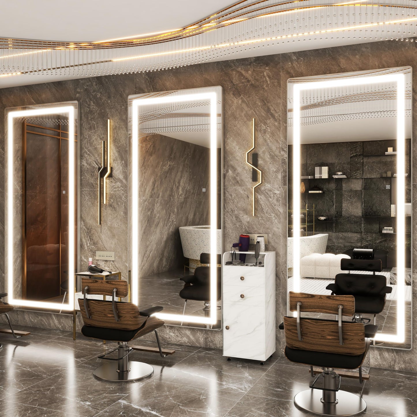 FENNIO 70" x 32" Large Luxury Wall Mounted Mirror with LED Lights - Full Length LED Lighted Full Body Dressing Mirror for Bedroom, Salon, Brushed Aluminum Frame, Tempered Glass