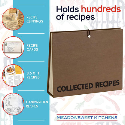 Meadowsweet Kitchens Recipe Binder - Accordion Style File Organizer for Recipes, Brown & Metallic