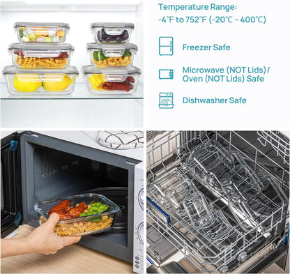 Vtopmart Glass Food Storage Containers - 8 Pack with Airtight Lids | BPA-Free Meal Prep for Microwave, Oven, Freezer