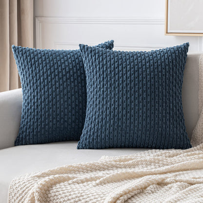 MIULEE Pack of 2 Decorative Throw Pillow Covers 18x18 Inch Soft Boho Striped Textured Corduroy Pillow Covers Modern Farmhouse Home Decor for Couch Bed Sofa Living Room Cream White