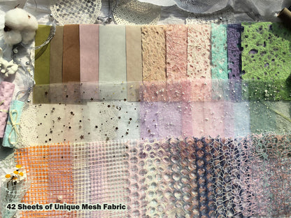 Flartmo 102 Sheets Textured Scrapbook Paper and Mesh Fabric Kit, 6 Pack Handmade Special Decorative Decoupage Paper for Scrapbooking Bullet Junk Journal Supplies Cards Crafts( 6 x 4 inches)