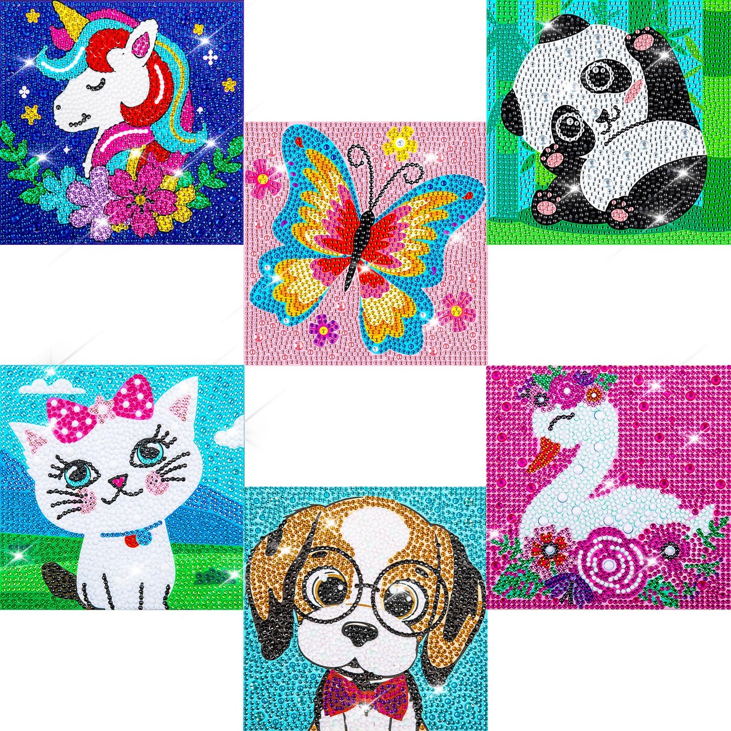 Labeol Diamond Art Kits for Kids Crafts for Girls Ages 6-8-10-12 Easy to DIY Creative Diamond Art Sticker Craft by Numbers Kits for Kids and Adult Beginners (6 Pack Cute)