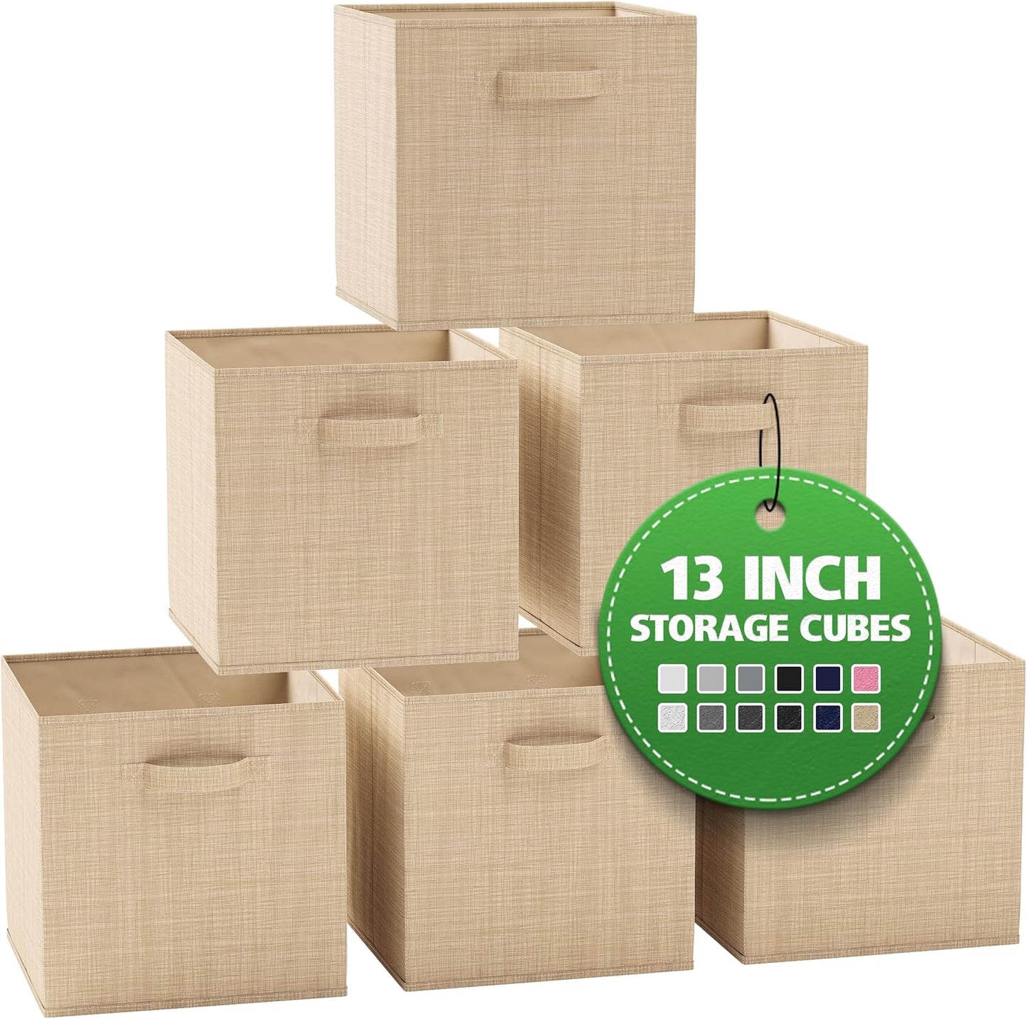Fabric Storage Cubes for Cube Organizer, 6 Pack Heavy Duty Textured Beige Storage Bins, 13 Inch Cube