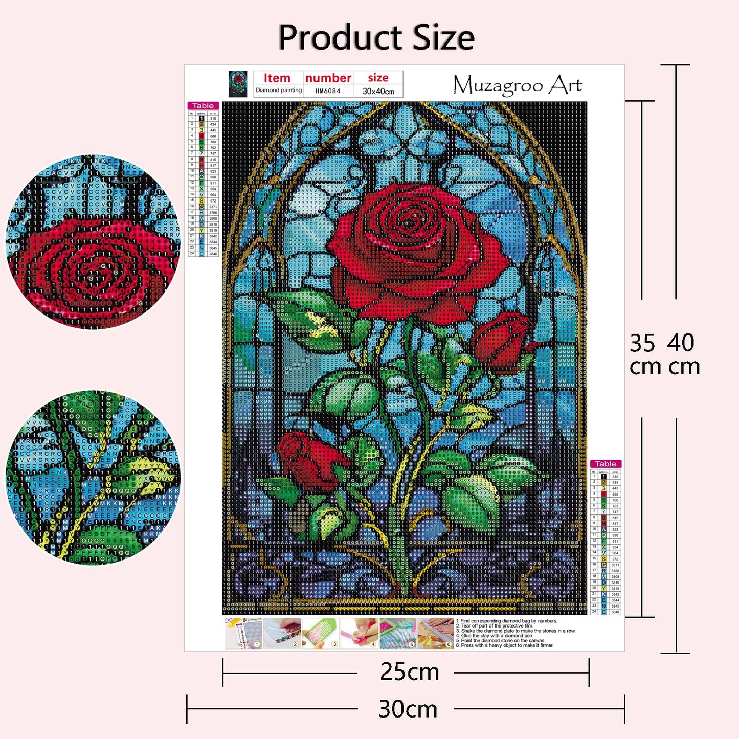 Muzagroo Art Rose Diamond Painting Kits for Adults, Colorful 5D Diamond Art Kits for Living Room Wall Art, DIY Drill Art 12x16 inches Gem Arts and Crafts 4PCS