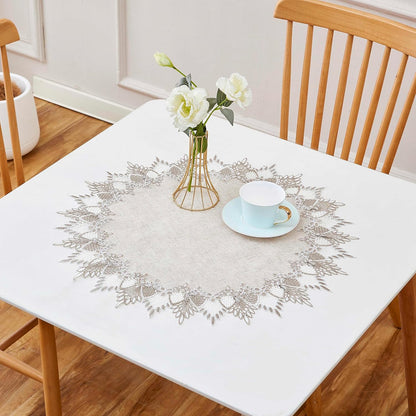 24 inches 24 Natural Linen Doily Round Neutral Earth Tones Beige Lace Coffee Table Topper Dresser Scarf Place Mats