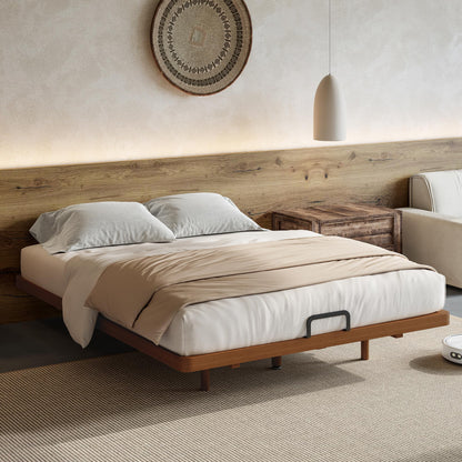 KEIKI Queen Size Bamboo Platform Bed, Mid-Century Modern Style Floating Bed Frame with Wooden Solid Support Slats, No Box Spring Needed, Easy Assembly, Noise Free, for Bedroom, Guest Rooms, Brown