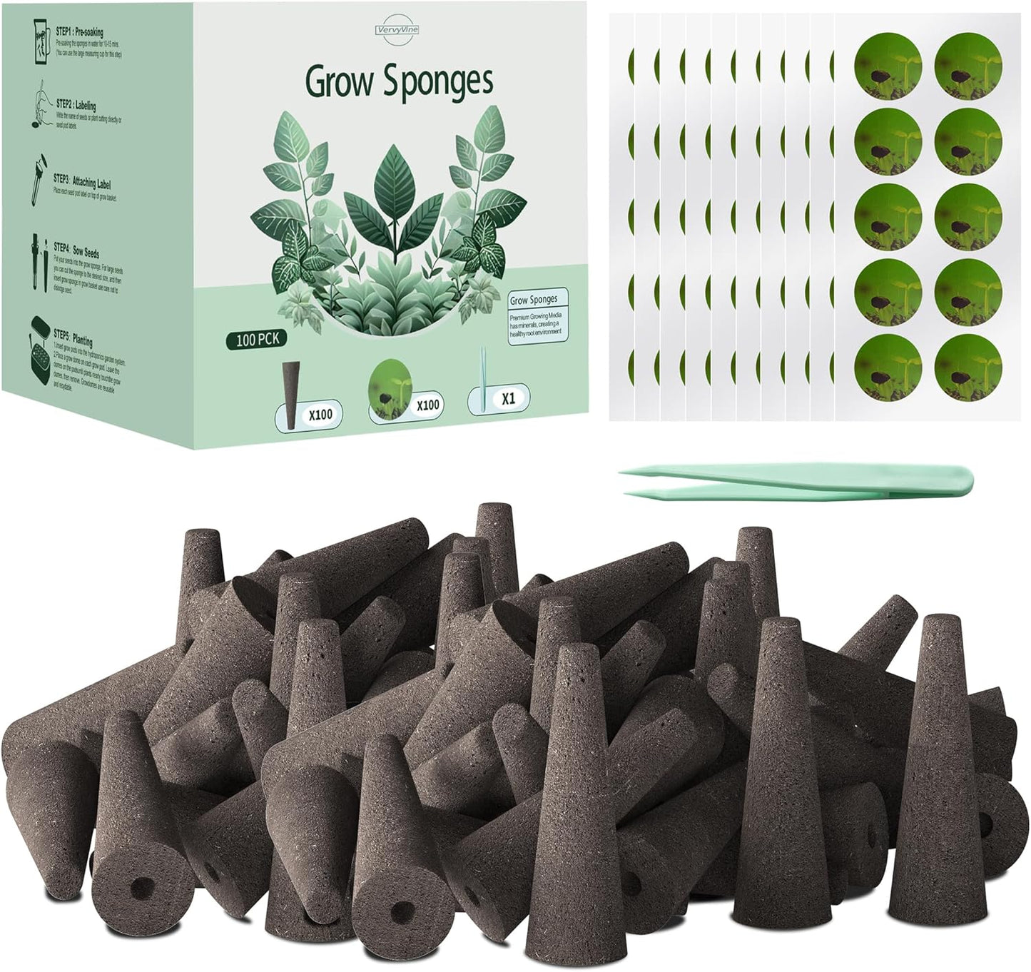VERVYVINE 100 Pack 100 1 Hydroponics Grow Sponges - Replacement Root Growth Sponge Seed Pods for Hydroponic Garden