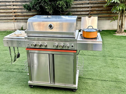 Electactic Heavy-duty Propane Gas Grill, SUS304 Stainless Steel 6-Burner BBQ Grill with 4 Main Burners, 1 Infrared Rear Burner, 1 Side Burner and LED Lights, High Performance Outdoor Grilling
