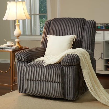 Garvee Corduroy Recliner Chair, Manual Recliner Sofa with Handle, Pillow Top Arms, Thick Padding, Side Pocket, 330Lbs Capacity, Adjustable Recliner for Living Room, Bedroom, Home Theater, Dark Gray