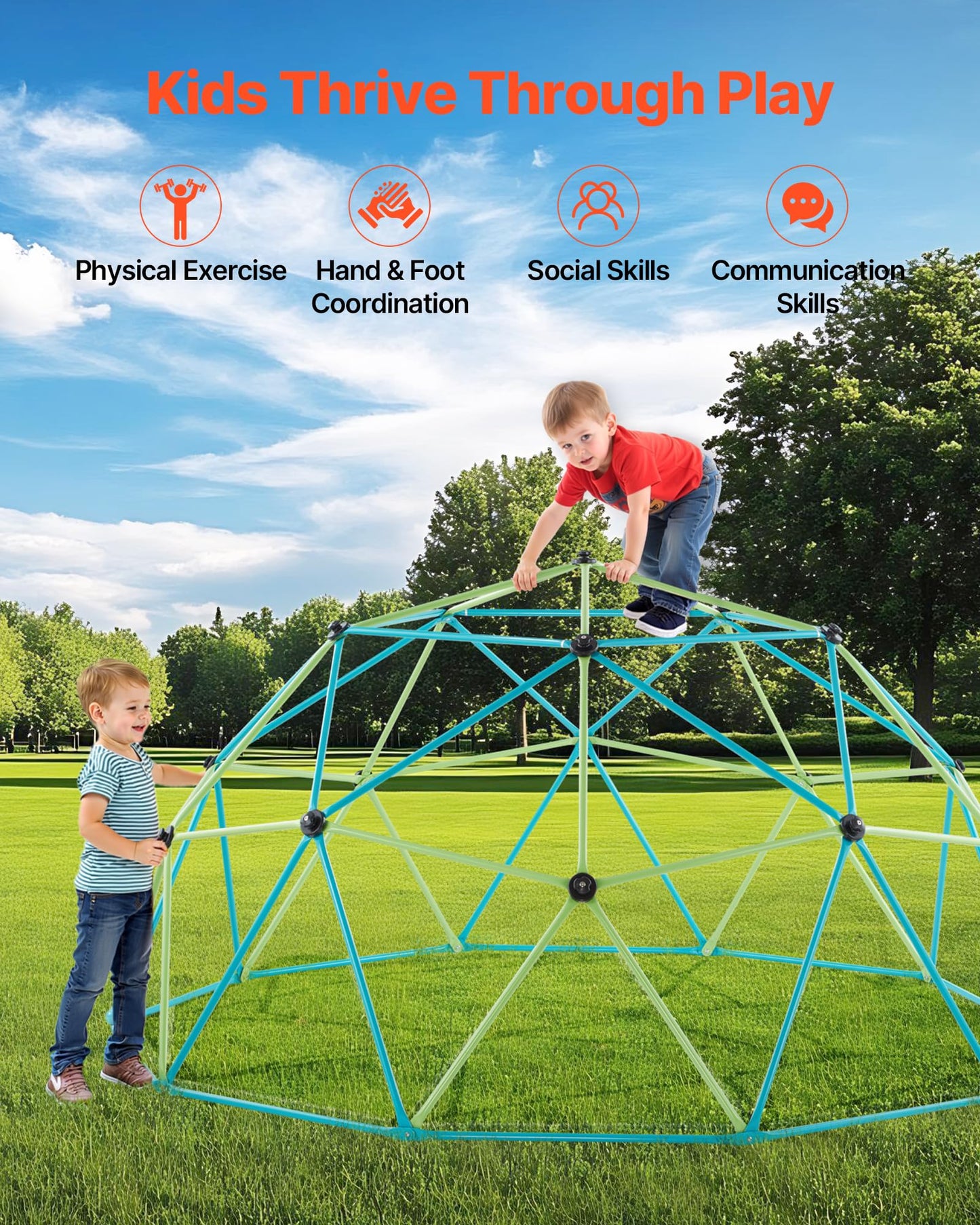 VEVOR Climbing Dome, 10FT Geometric Dome Climber with Saucer Swing, 1000LBS Loading Kid's Jungle Gym Playground, Easy-Assembly Outdoor Backyard Climbing Equipment for Boys Girls 3 to 10 Years Old