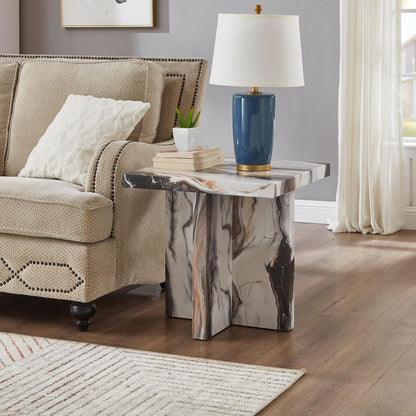 Roundhill Furniture Mchome 3-Piece Coffee Table Set, Coffee Table and Two End Tables, Off-White Faux Marble
