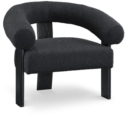 Meridian Furniture 497Black Winston Collection Mid-Century Modern Upholstered Accent Chair with Rich Boucle Fabric, Solid Wood Finished Legs, 35.5" W x 29" D x 30" H